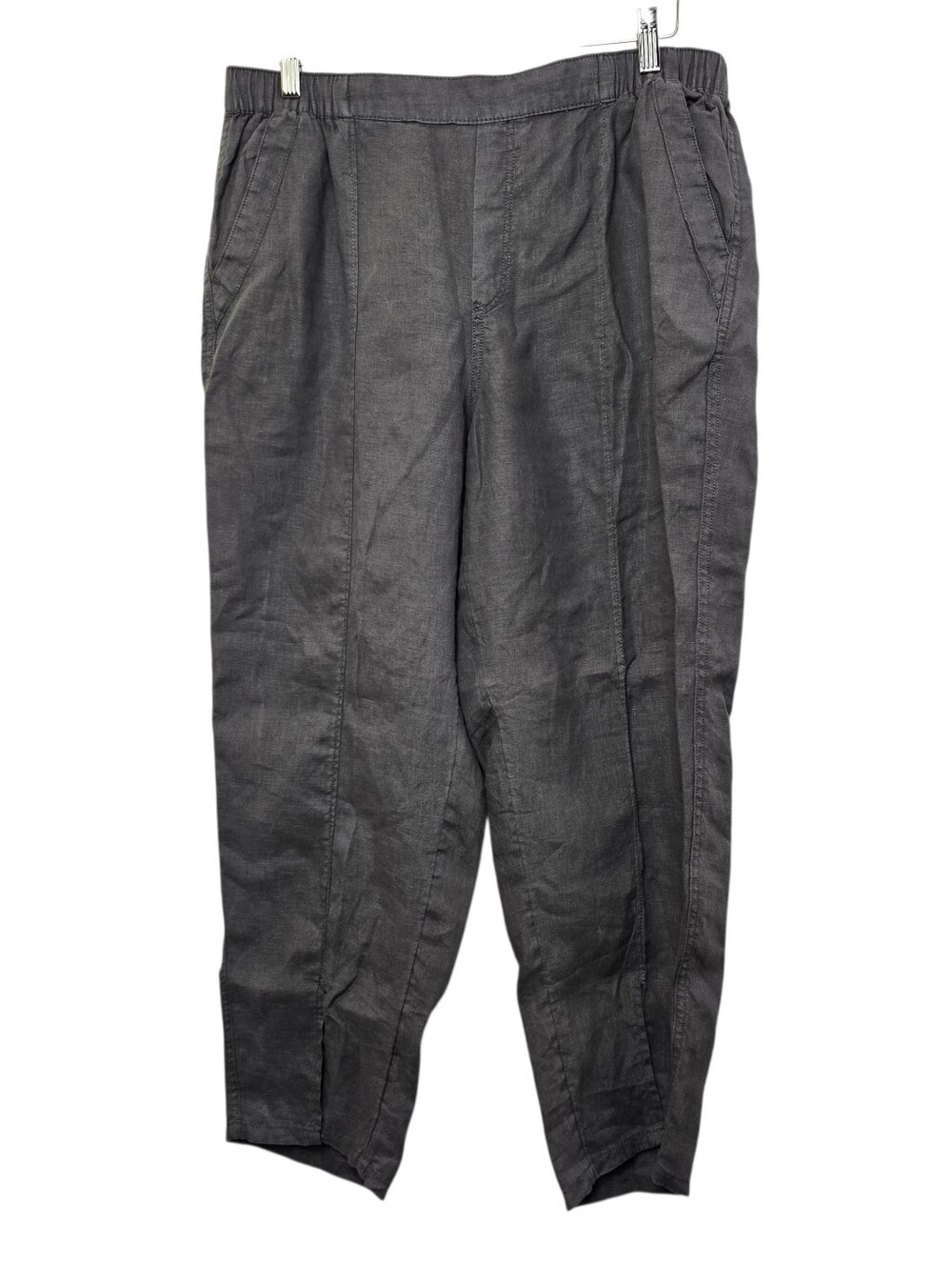 Nicole Miller Gray 100% Linen Pull-On Pants Pockets Women's XL Lagenlook Neutral